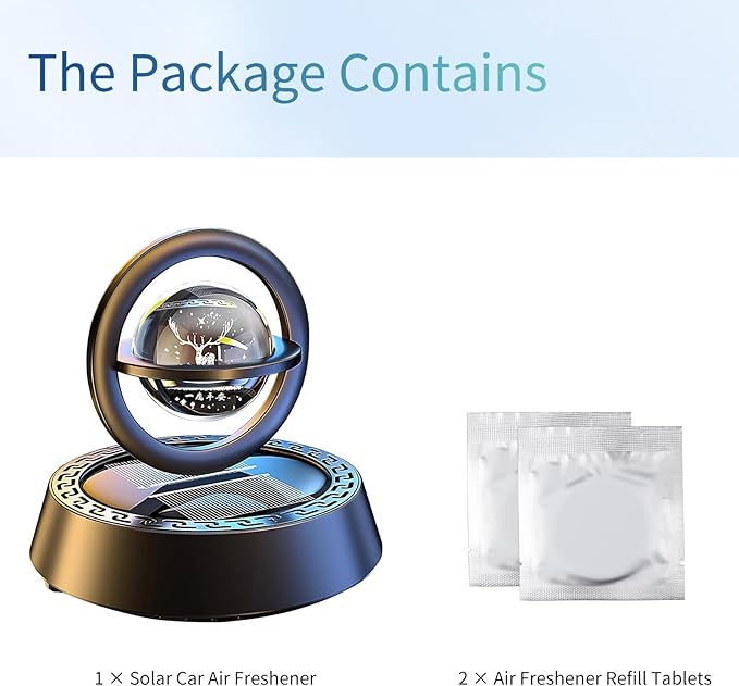 Kwak's Car Air Freshener Solar Energy Rotating Refillable Air Purifier for Car Interior Dashboard Autorotation Decoration Accessories (Black-1)