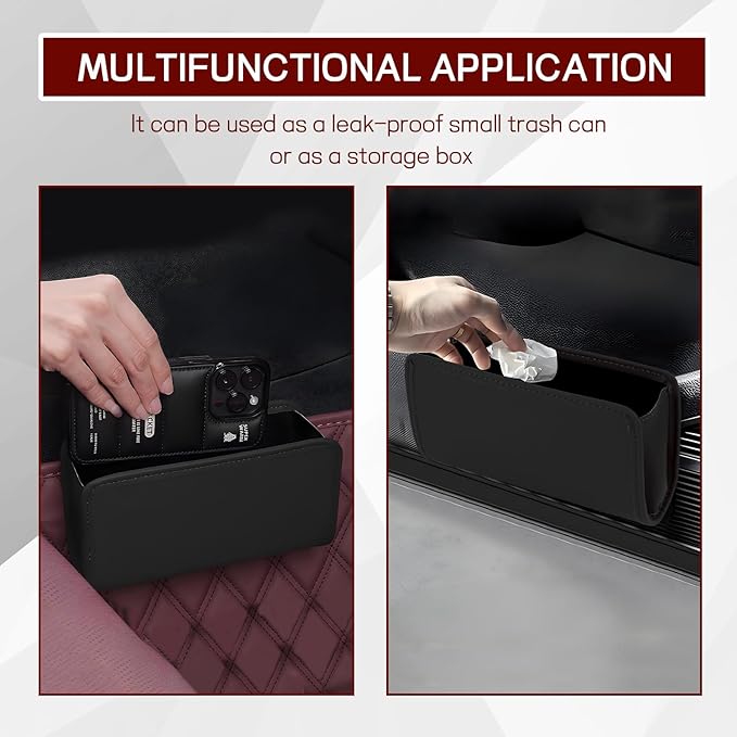 Hovom Car Trash Can, Leather Waterproof Automotive Garbage Can with Trash Bag, Hanging Mini Vehicle Trash Bin, Small Auto Door Organizer Storage Pouch, Universal Car Accessories (Black)