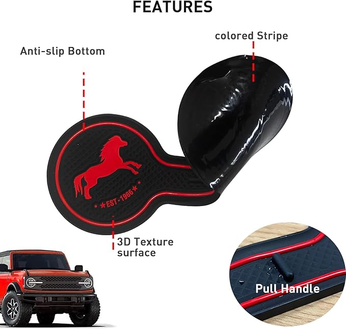Compatible with Ford Bronco 2021-2025 Car Cup Holder Coaster Offroad, Silicone Car Decorative Water, Bronco Car Accessories (RED)