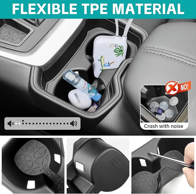 Cup Holder Organizer Compatible with 2019 2020 2021 Toyota RAV4 Accessories, Noise-Free Water & Dust Proof TPE Insert Center Console Drink Holder Protector for 2019-2021 RAV 4 Accessories