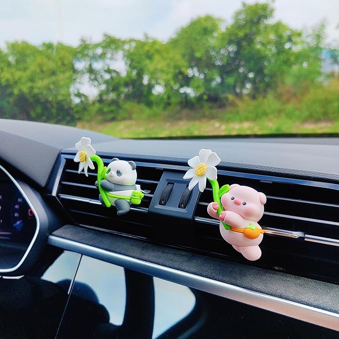 Cute Car Air Freshener for Women/Men, Pilot Car Vent Clips Creative Automotive Fragrance Air Diffuser, Outlet Flower Fan Automotive Decoration Interior Accessories (Flower Pig)
