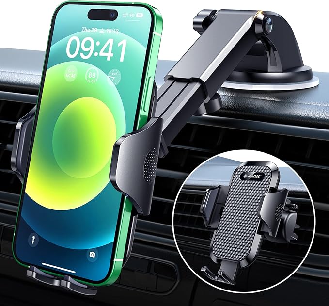 VANMASS 2026【Military-Grade】 Car Phone Mount Upgraded【Strongest Suction & Clip】 Cell Phone Holders for Your Car Dashboard Windshield Vent,Truck Stand for iPhone 17 Pro Max 16 15 14 13 Samsung Android