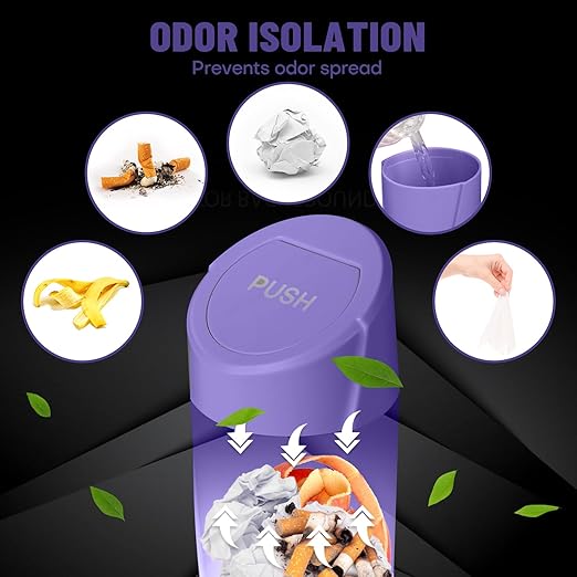 Car Trash Can Bin with Lid-2 Packs Car Garbage Can Cup Holder-Purple Mini Leakproof Vehicle Garbage Bin with 40pcs Trash Bags-Automotive Organizers and Storage for Front Back Seat Accessories