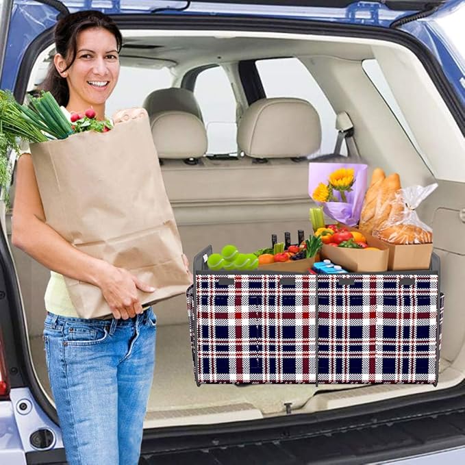 Homeve Trunk Organizer, Car Storage, Reinforced Handles, Collapsible Multi-Compartment Car Organizers, Foldable, Waterproof, 600D Oxford Polyester (Navy Blue Ripple, 2 Compart)