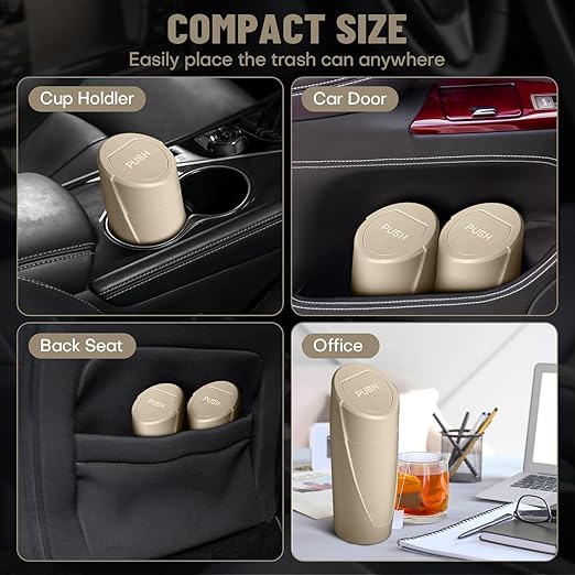 Car Trash Can Bin with Lid - Car Garbage Can Cup Holder - Beige Mini Leakproof Vehicle Trash Garbage Can Bin with 20pcs Trash Bags-Car Organizers and Storage for Front Back Seat Accessories