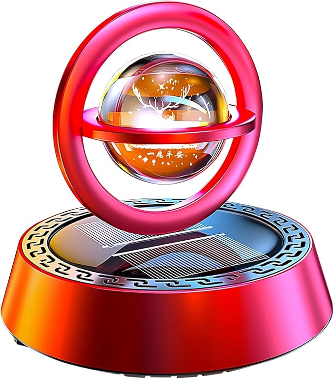 Kwak's Car Air Freshener Little Deer Solar Air Freshener Diffuser for Car Interior Dashboard Autorotation Decoration Accessories with Peace Always (Red-1)