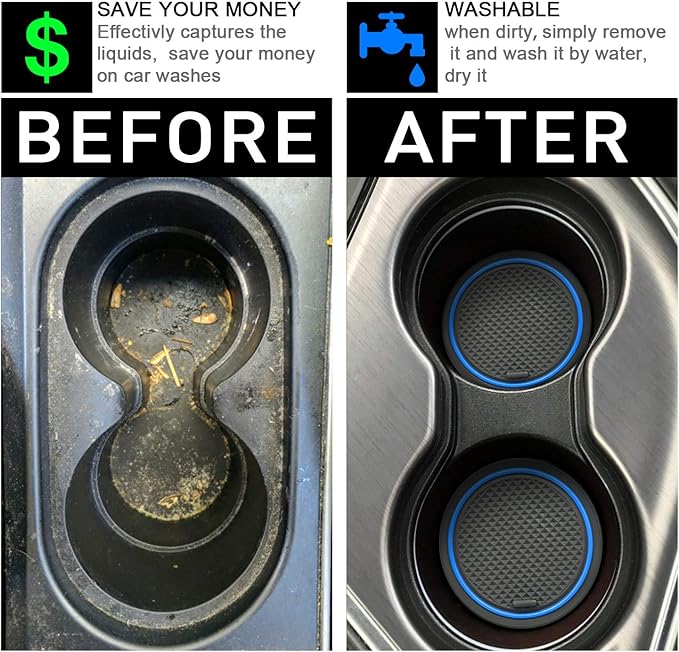 SENSHINE 3D Cup Holder Insert for Toyota Rav4 Accessories 2019-2023 2024 2025 Center Console Liner Door Pocket Mats Non-Slip Anti Dust Pad Premium Interior 16 Pcs (Blue Trim)