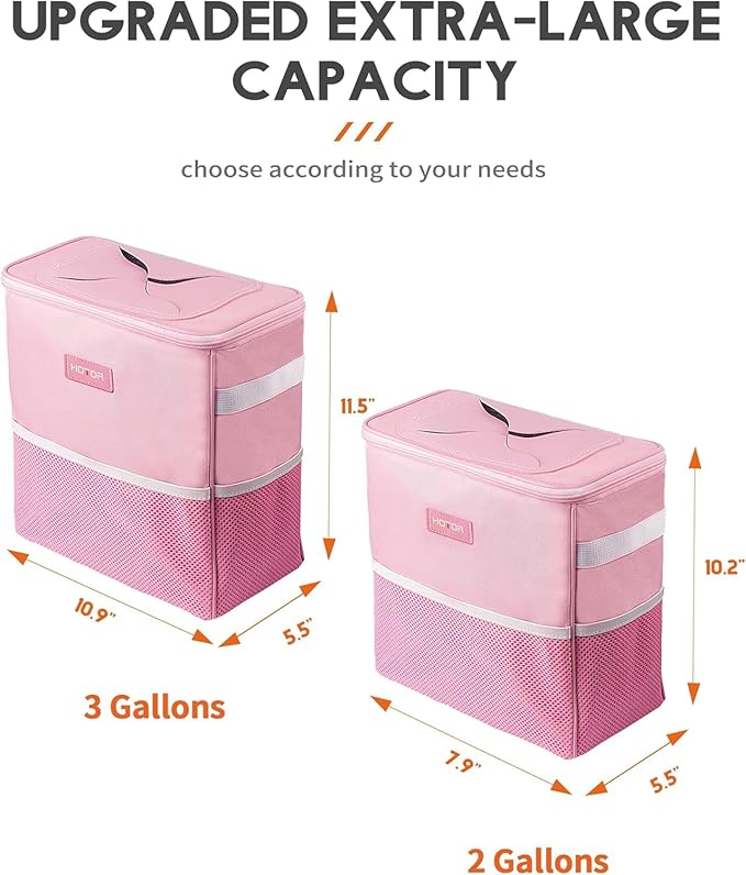 HOTOR 3 Gallons Car Trash Can, Ultra Large Capacity Organizer and Storage with Adjustable Straps & Magnetic Snaps, Waterproof Car Accessory for Interior Car Stuff Storage, Pink