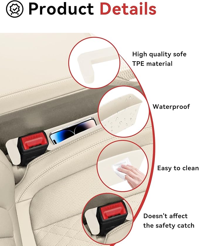Car Seat Gap Filler, Seat Gap Organizer with Phone Holder, Car Seat Accessories, Car Organizer Fit SUV Truck-2PCS White