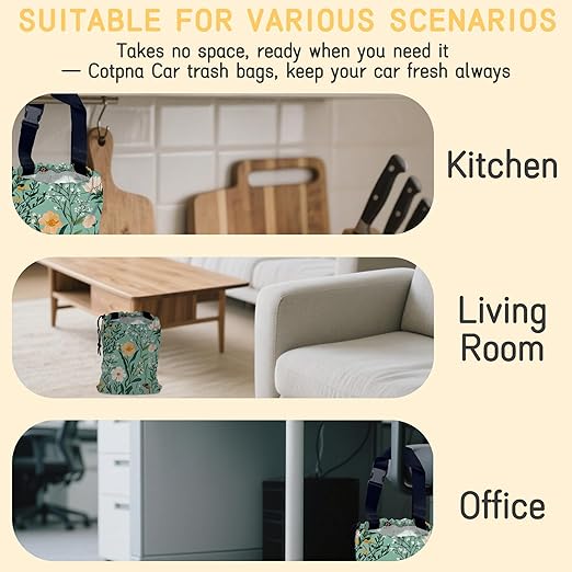 Vintage Botanical Floral Car Trash Bag,Peony Flowers Hanging Drawstring Car Garbage Bag,Canvas Car Back Seat Organizer with Adjustable Buckle for Men and Women