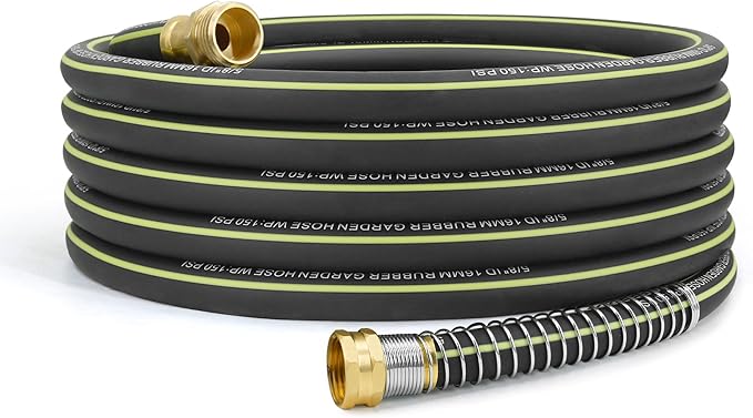 Lightweight Rubber Garden Hose 50 ft, 5/8" Hybrid Rubber Hose with Solid Brass Fitting, Water Hose Pipe for Outdoor, Cleaning & Washing