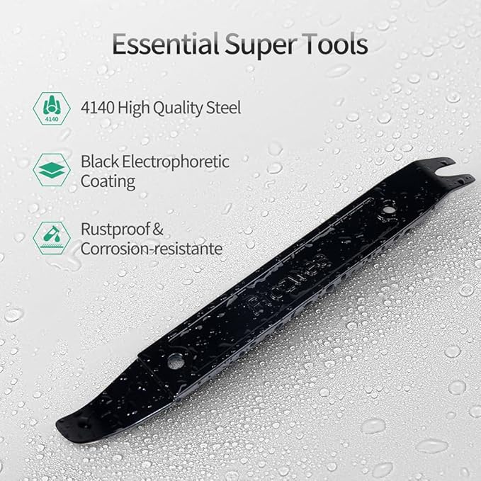 4140 Steel Durable Pay Bar,Multi-Function Trim Removal Tool for Compact Panel,Auto Trim Interior,Sheet Metal,Fasteners,Also for Bumper Retainer Clips-2PCS Black