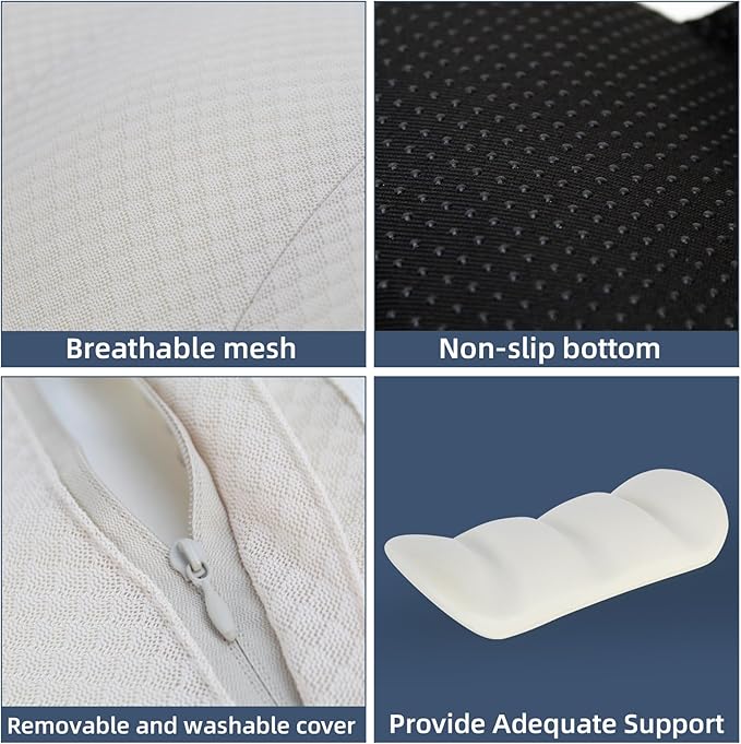 KAYI Lumbar Support Pillow for Car, Memory Foam Lumbar Pillow with Adjustable Straps, Lumbar Support Pillow for Office Chair, Back Support for Car, Sitting, Driving, Traveling (1, Beige)