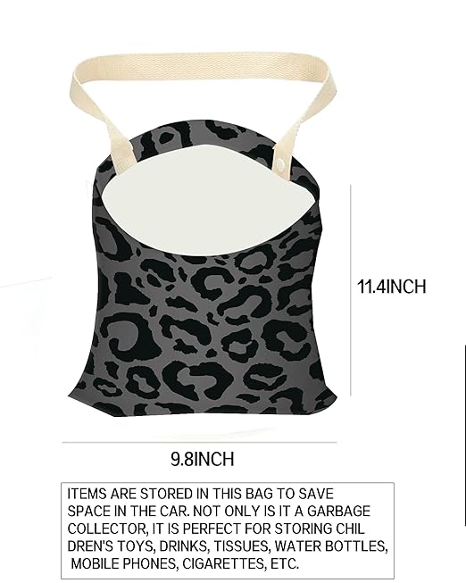 Car Garbage Can, Hanging Car Trash Can Bag for Accessories, Vehicle, Travelling, Camping, Back Seat Organizer, Luxury Black Leopard