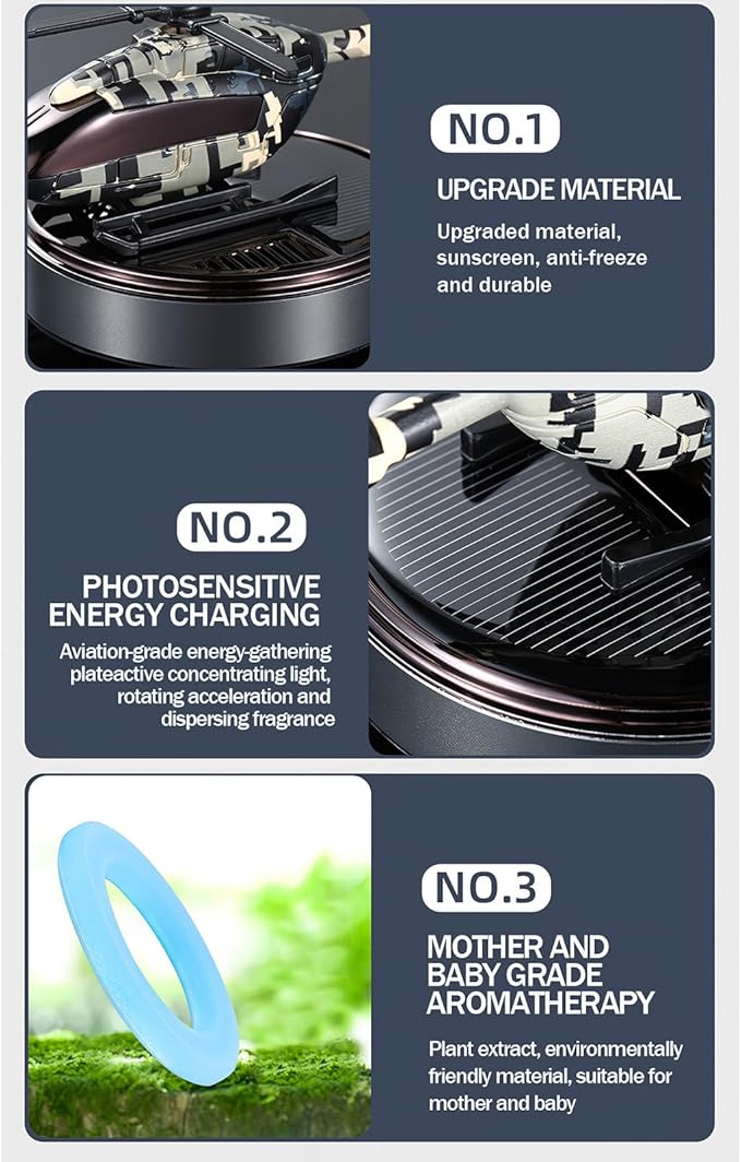 Car Air Freshener | Solar Powered Helicopter Scents Diffuser | Fashion Automotive Interior Decoration Accessories Purifiers for Car and Home Aromatherapy Dashboard (Blue)