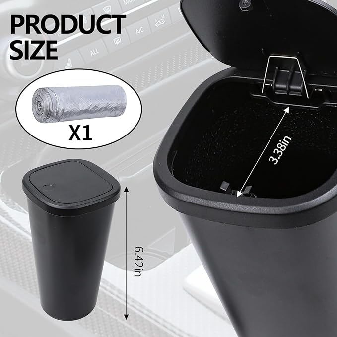 Car Trash Can with Lid, Portable Mini Trash Cup for Cars, Automotive Cup Holder Garbage Can with Garbage Bags, Leakproof Auto Waste Storage Bin Organizer, Universal Car Accessories
