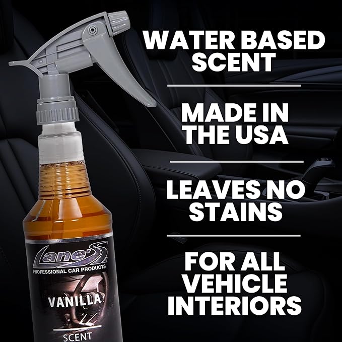 Lane's Premium Car Air Fresheners - Vanilla Scent Water Based - 16oz Eliminate Bad Odors of Pet & Food From Car Interior Leather, Carpet, Upholstery Great For Cars, Trucks, SUVs, RVs & More