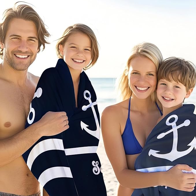 JML Personalized Beach Towel with Name, Custom Anchor Beach Towel, Customized Microfiber Pool Towel, Quick Dry & Absorbent Swim Towel for Adult,Anniversary, Birthday, Summer Holiday,Vacation