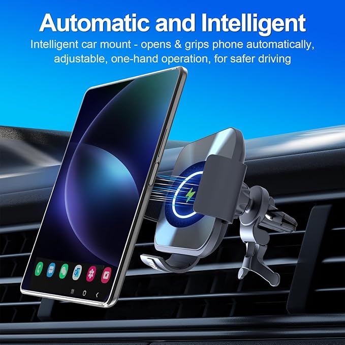 ION 2-in-1 Phone Holders for Your Car, 15W Wireless Charger Car Mount for Samsung Galaxy Z Fold 6 5 4 3 2, Cell Phone Holder for Air Vent Dashboard, Dual Coil Qi Fast Charge, Auto Clamping