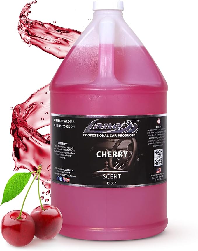 LANE’S Premium Car Air Freshener "Cherry" - 128oz Water-Based, Long-Lasting Auto Scent Spray - Food, Pet, Odor Smell Deodorizer for Cars, Trucks, SUVs' Interior Leather, Carpet, Upholstery