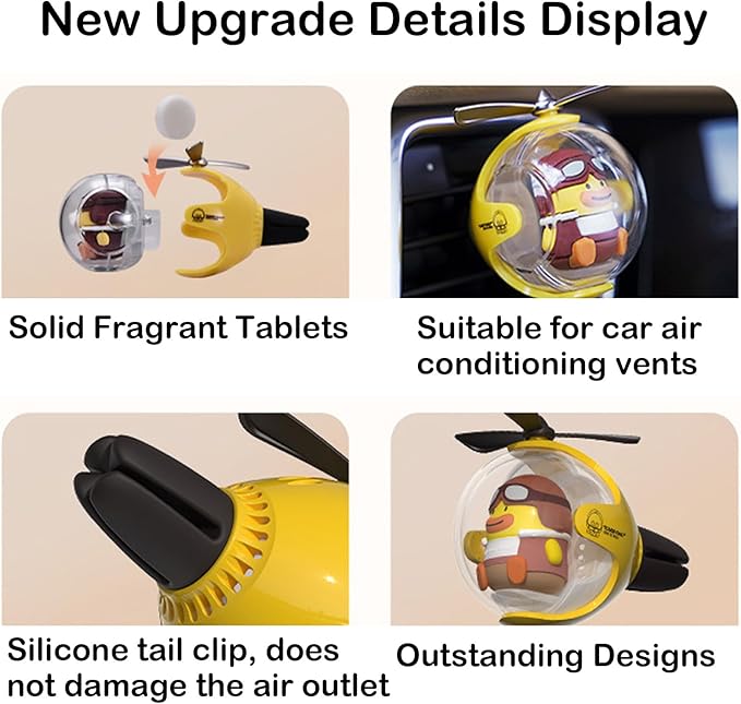 2 Pcs Pilot Car Air Freshener, Cute Duck Car Vent Clip Air Freshener Automotive Air Outlet Fan Diffuser, Automotive Interiors Vent Decoration (Cat+Duck - s)