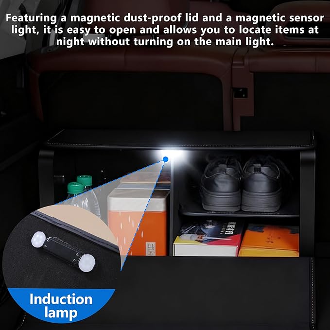 Car Trunk Organizer for Suv Leather Organizers and Storage Sedan Storages Box Collapsible and Adjustable Black