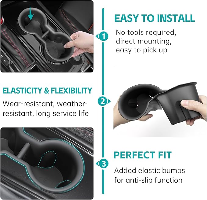 Cup Holder Organizer Compatible with 2018-2024 Chevy Equinox Accessories, Noise-Free Water & Dust Proof TPE Insert Console Drink Holder Protector for 2018-2024 Chevrolet Equinox Accessories