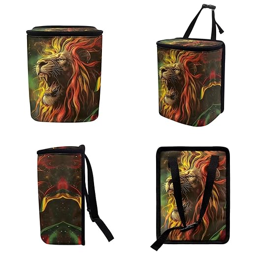 1.2 Gallons Car Trash Cans, Jamaican Rasta Lion Car Trash Can Small, Adjustable Hanging for Tail of Console/Back of Seat, Odor-Free with Zipper Leak-Proof Lid Design, Mini Size for Convenience