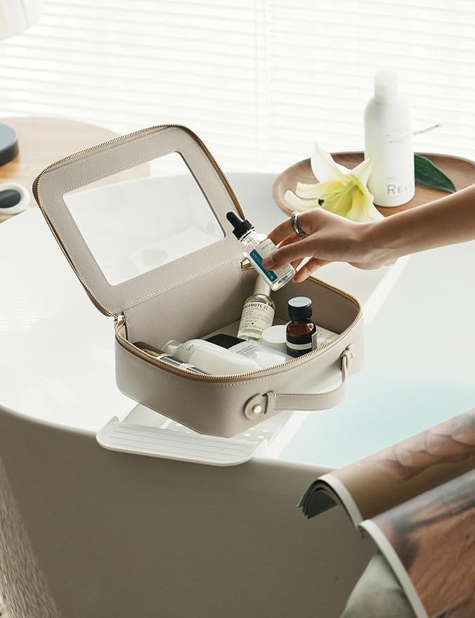 Popvibe Clear Makeup Bag Travel Cosmetic Case Transparent Toiletry Bag with Zipper, Portable Make Up Organizer Traveling Compact Car Bag for Essentials