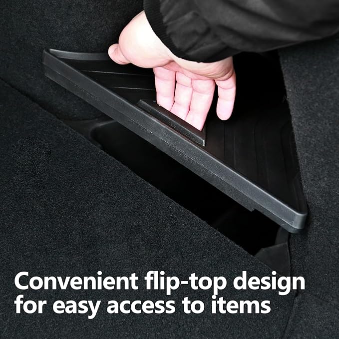 Trunk Storage Bins with Lids for 2026 Tesla Model Y Juniper 5 Seater, 2PCS TPE Side Cargo Organizer Boxes, Rear Trunk Containers with TPE Covers, Custom Fit Tesla Model Y Juniper Accessories