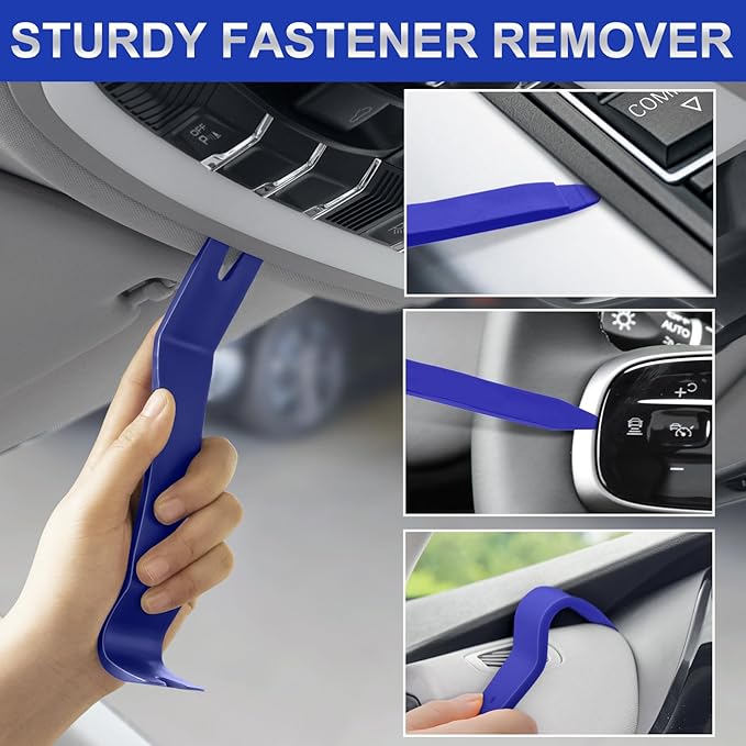 11 PCS AutoTrim Removal Tool Kit, Metal Pry Tool Auto Fastener Remover Pry Bar Set Trim Remover Kits for Vehicle Door Panel, Audio Radio Panel, Dashboard Repair Kit Blue
