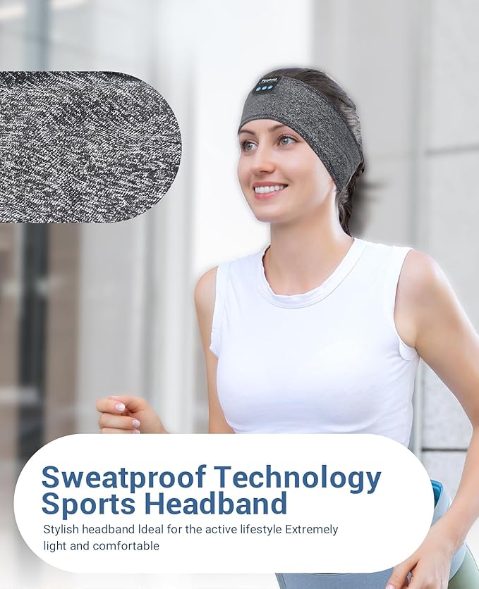Perytong Sleep Headphones Wireless, Bluetooth Sports Headband Headphones with Ultra-Thin HD Stereo Speakers Perfect for Sleeping,Workout,Jogging,Yoga,Insomnia, Air Travel, Meditation (Charcoal Grey)