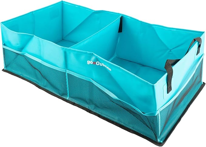 Collapsible Waterproof Car Trunk Organizer, Soft PVC Storage Bin with Rugged PVC-Coated Fabric for SUV & Truck (Aqua Blue, REG)