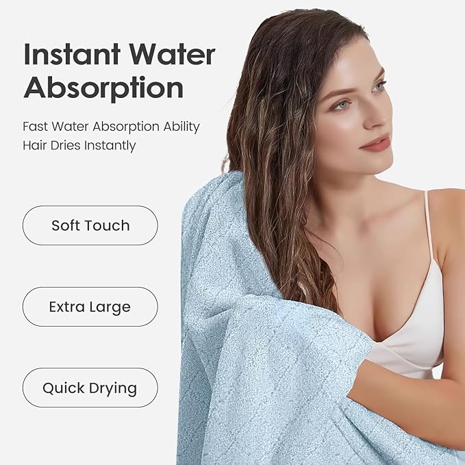 JML Bath Towels Pack of 2, 30 in x 60 in, Large Microfiber Bath Towel Set, Ultra Soft, Super Absorbent, Fast Drying, Use for Sauna, Sport, Travel, Fitness, SPA, Yoga,Coral Fleece -Light Blue