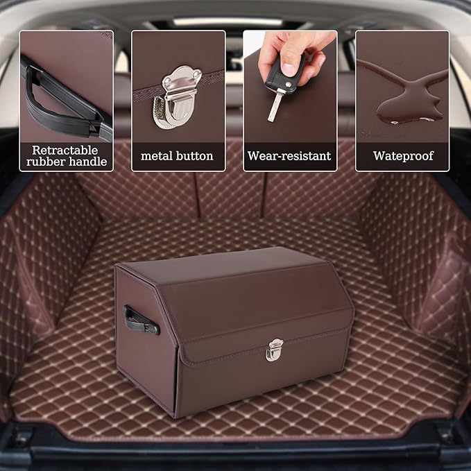 Trunk Organizer for Car, SUV Trunk Organizer Leather Storage, Cargo Box-Automotive Consoles Organizers-Multi-Compartment Adjustable Auto Grocery Home Storage Box