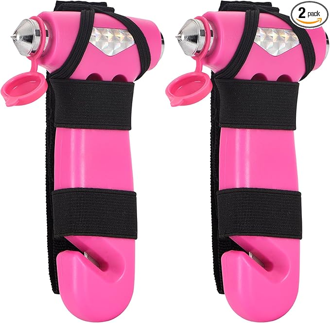 2 Pack Car Safety Hammer, Pink Emergency Escape Hammer with Window Breaker and Seatbelt Cutter for women,Interior Car Safety Escape Tool Accessories