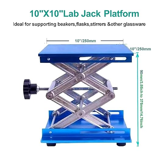 10inch x10inch Lab Jack Stand Platform, Anodized Aluminum Top Deck Laboratory Support Jack Platform Lab Lift Stand Table Scissor Jack with 22KG Support Weight