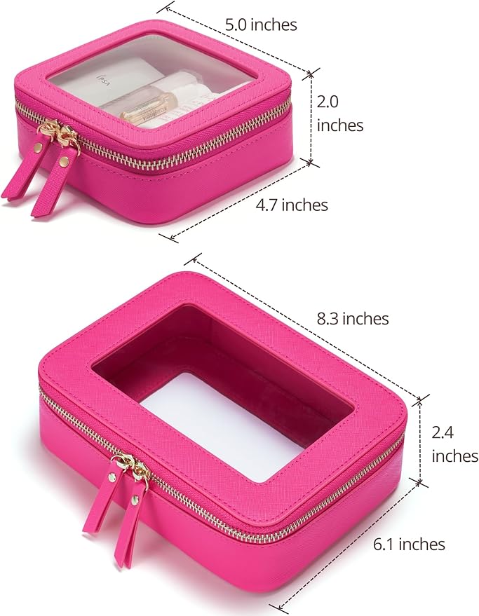 Popvibe Clear Makeup Bag Travel Cosmetic Case Transparent Toiletry Bag with Zipper, Portable Make Up Organizer Traveling Compact Car Bag for Essentials