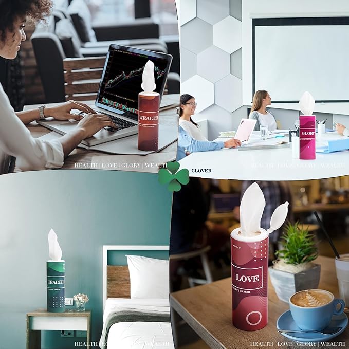 CLOVER Travel Tissues 3-Ply Facial Tissues & Car Tissues - Compact Tissue Canister for Cup Holder, Office, Bedroom, Vanity (Lition Pack of 4)