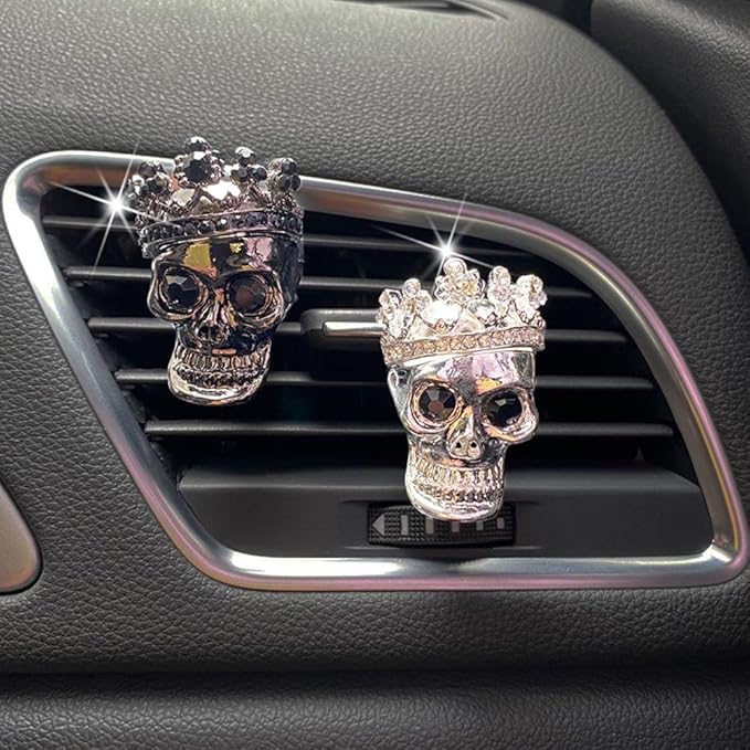 ZOSTLAND Metallic Texture Car Decorative Clip,Auto Air Fresheners Clip, Terror Car Vent Clip,Personalized Automotive Interior Decoration Accessories,Car Decor Gift (2pcs Skull)