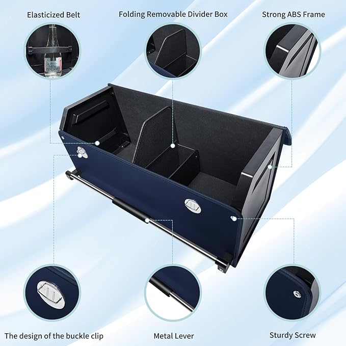 Car Trunk Organizer, Collapsible Car Storage Organizer with Lid and Push-pull Handle Leather Trunk Organizer for Suv, Truck, Minivan (Blue, 27.17 x 11.42 x 12.2in)