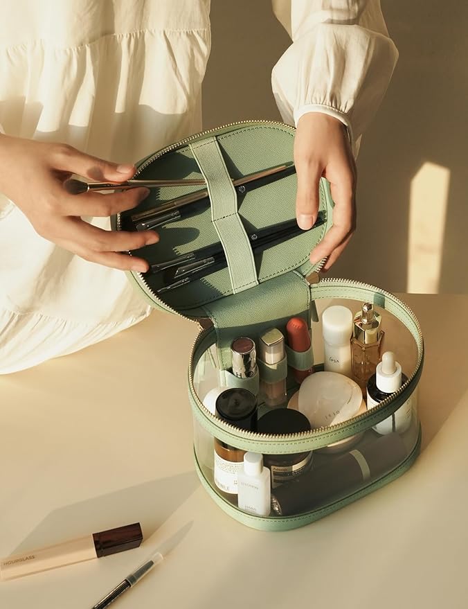 Popvibe Clear Makeup Bag Travel Cosmetic Case Transparent Toiletry Bag with Zipper, Portable Make Up Organizer Traveling Compact Car Bag for Essentials