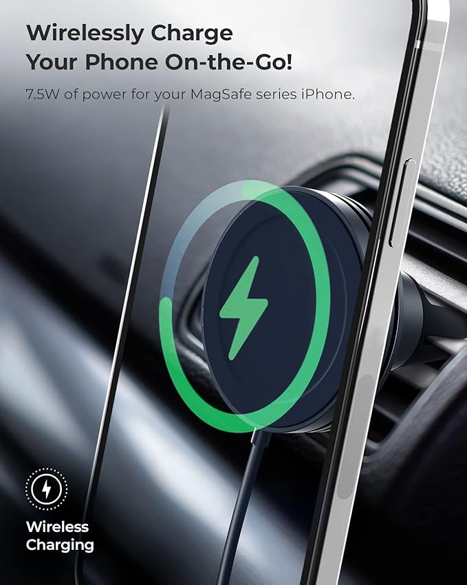 iOttie Velox Mini MagSafe Compatible Air Vent Car Mount in Midnight Blue with Wireless Charging. Compatible with MagSafe iPhones Including iPhone 12/13/14/15/16/17 Series (Car Charger Not Included)