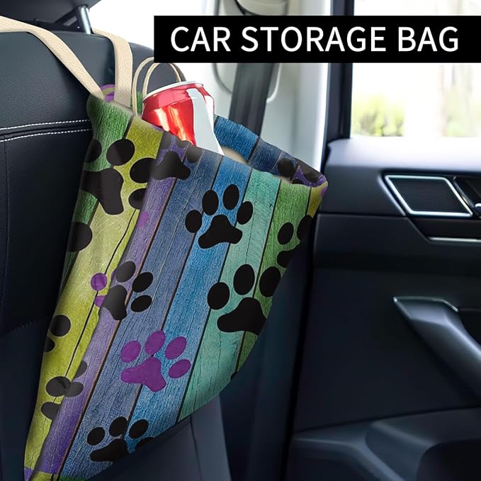 Car Trash Can, Cute Car Trash Bag, Hanging Car Organizer, Rainbow Dog Paw