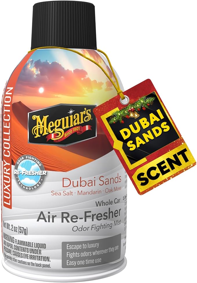 Meguiar's Car Air Refresher Odor Fighting Mist - Dubai Sands, Long-Lasting Car Air Freshener Fights Strong & Unwanted Smells Renewing Interiors with a Luxurious & Refreshing Scent, 2 oz Aerosol