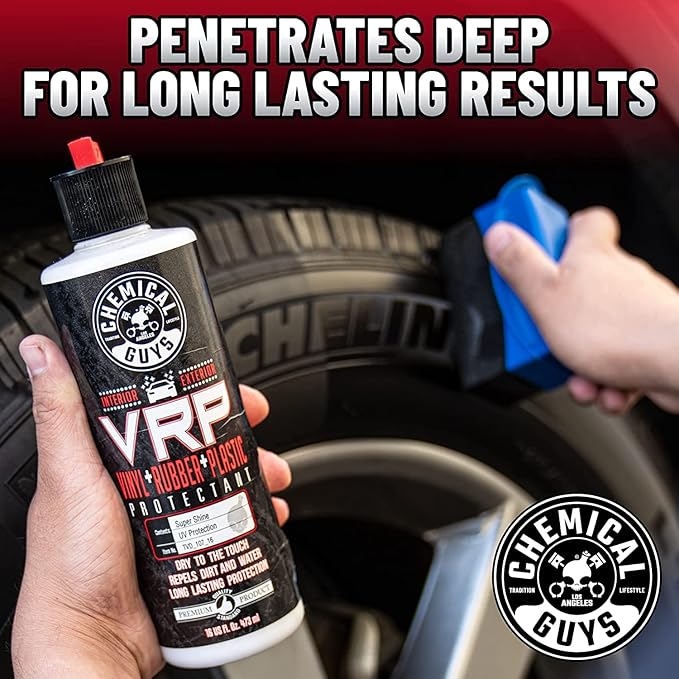 Chemical Guys VRP Protectant & WonderWave Applicators Kit - 16 oz Vinyl, Rubber, and Plastic Dressing with Foam Applicators - Restores Your Car's Interior & Exterior Surfaces