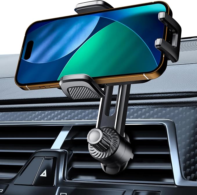 Car Phone Mount for Air Vent [Never Fall & 360° Adjustable] [Case Friendly | One-Hand Operation] Military-Grade Steel Hook Cell Phone Holder for Car Compatible with iPhone, Samsung, All 4–7” Phones
