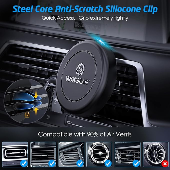 Magnetic Phone Holder for Car, WixGear [2 Pack] Universal Air Vent Magnetic Phone Mount for Car, Car Phone Holder Mount for Cell Phones and Mini Tablets with 4 Metal Plates