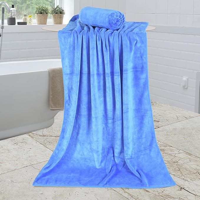 JML Bath Towels Set, Large Microfiber Bath Towel for Adult, 2 Pack 30" x 60" - Soft, Absorbent, Quick Dry, Lint Free, Perfect for Sauna, Pool, Gym, Shower, Hair Wrap, Fitness, Sport, Yoga, Blue