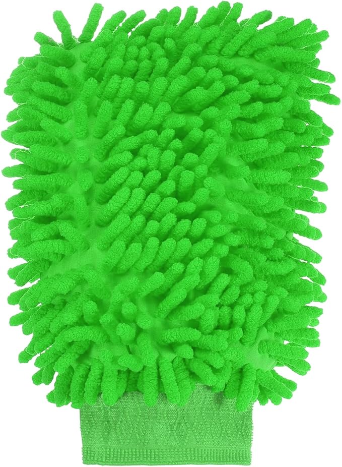 HARFINGTON Chenille Microfiber Car Wash Mitts 9.8" x 7.9" Scratch Free Wash Gloves Absorbent Double Sided Plush Cleaning Drying Mitts for Car Washing Home Green